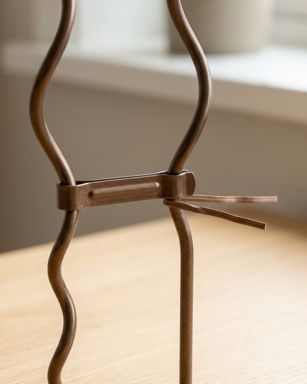 Qwfrm Double-Helix Steel Plant Trellis Bronze 28 Inch - Detail view