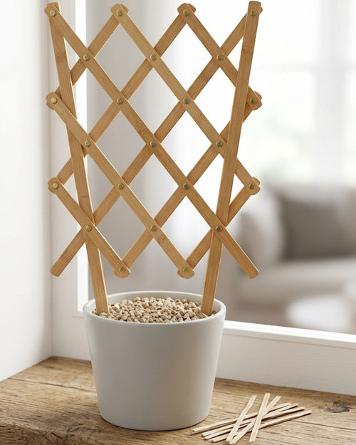 Qwfrm Expandable Bamboo Scissor Plant Trellis Natural 32 Inch - Lifestyle view
