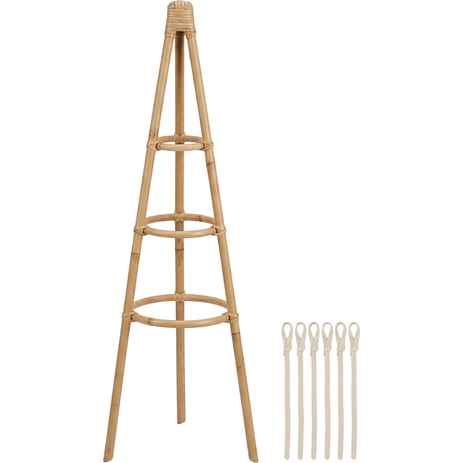 Qwfrm Three-Ring Rattan Obelisk Plant Support Natural 36 Inch